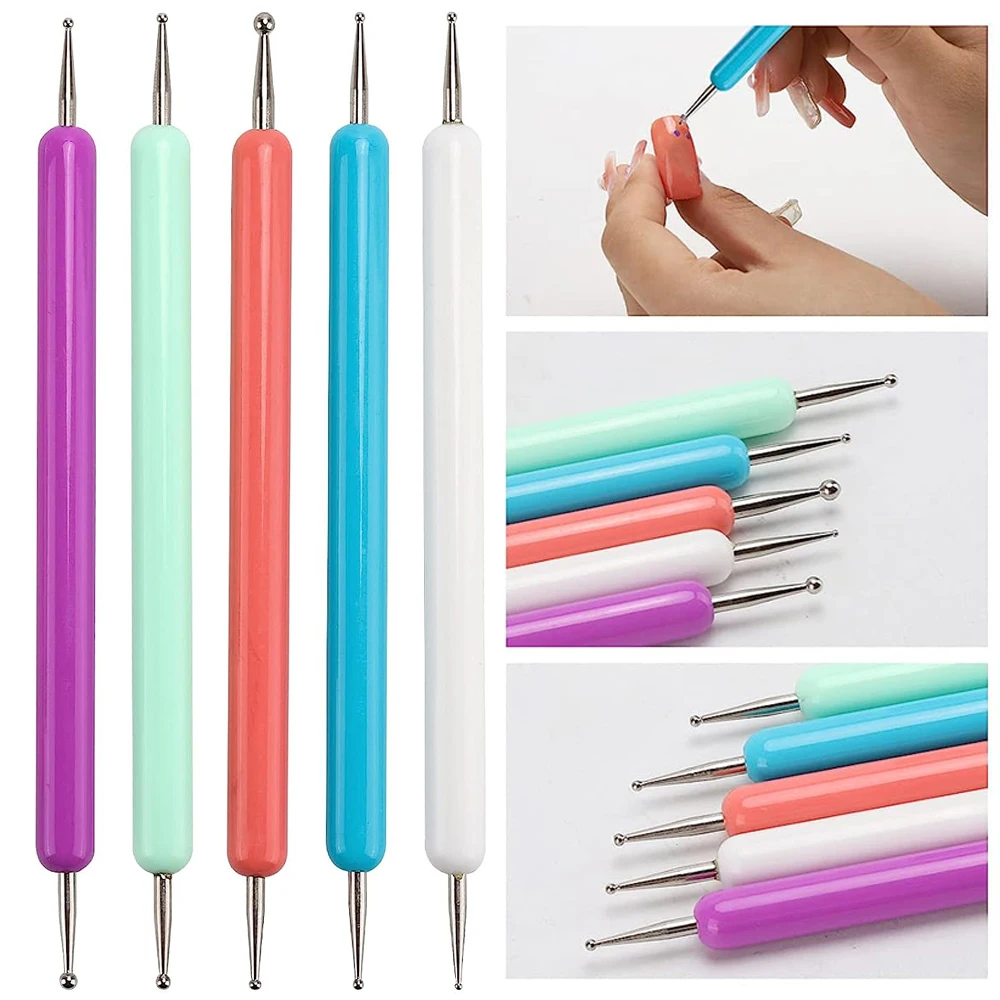 4pcs Nail Art Dotting Pen DIY Decoration UV Gel Painting Pen Acrylic Handle Rhinestone Wood Pattern Drawing Brush Manicure Tools