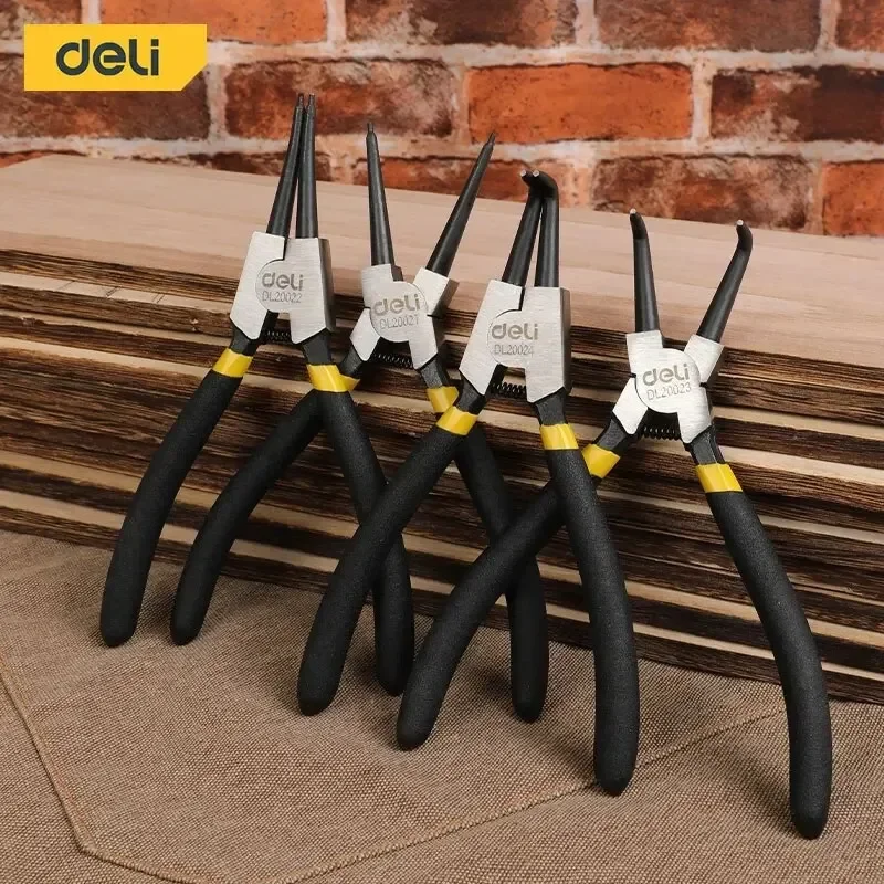 

Deli Snap ring pliers 7 Inch 4 Pcs Long Nose Plier Circlip Pliers Set Staight Bent Plier Retained Snap Ring Remover Hand Tools