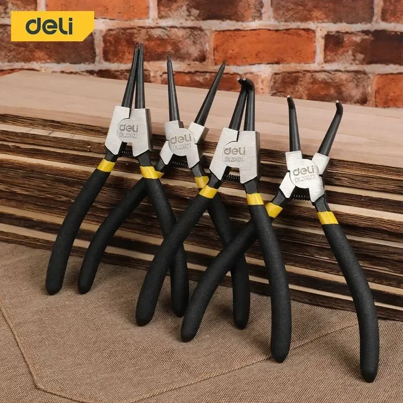 Deli Snap ring pliers 7 Inch 4 Pcs Long Nose Plier Circlip Pliers Set Staight Bent Plier Retained Snap Ring Remover Hand Tools