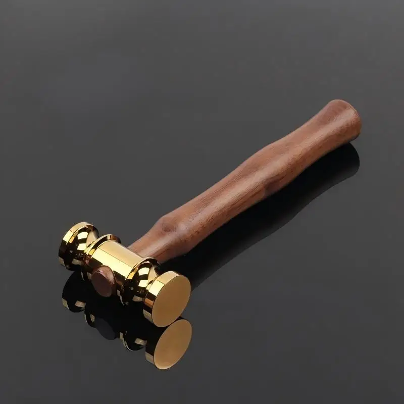 Martelo de latão dourado, espelho sólido polido, cabo de madeira, oficina de artesanato de couro, martelo artesanal diy