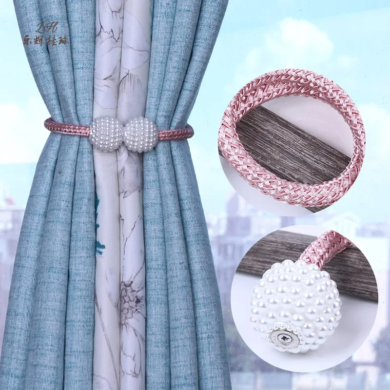 Living Room Curtain Buckle Simple Magnetic Curtain Tieback Hooks Pearl Magnetic Buckle Strap Tie Rope Wild Free Punch Bedroom