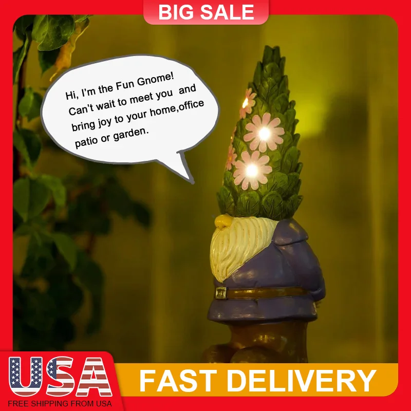 

Solar Powered Gnome Statue with LED Lights and Succulent Outdoor Decor Auto On at Night Unique Gift for Garden Patio Yard