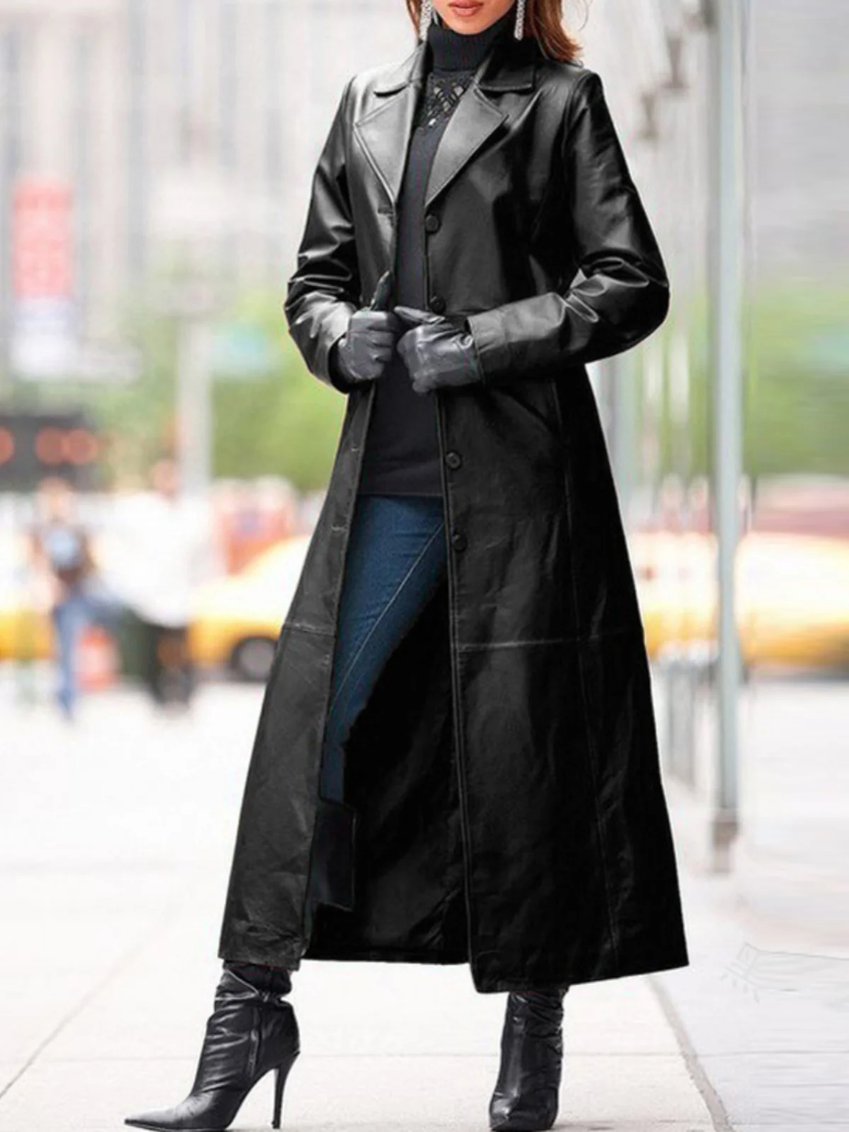 

Женское приталенное пальто средней длины из искусственной кожи, осенне-зимнее, новое, стильное, уличная мода, длинный рукав, воротник-стойка