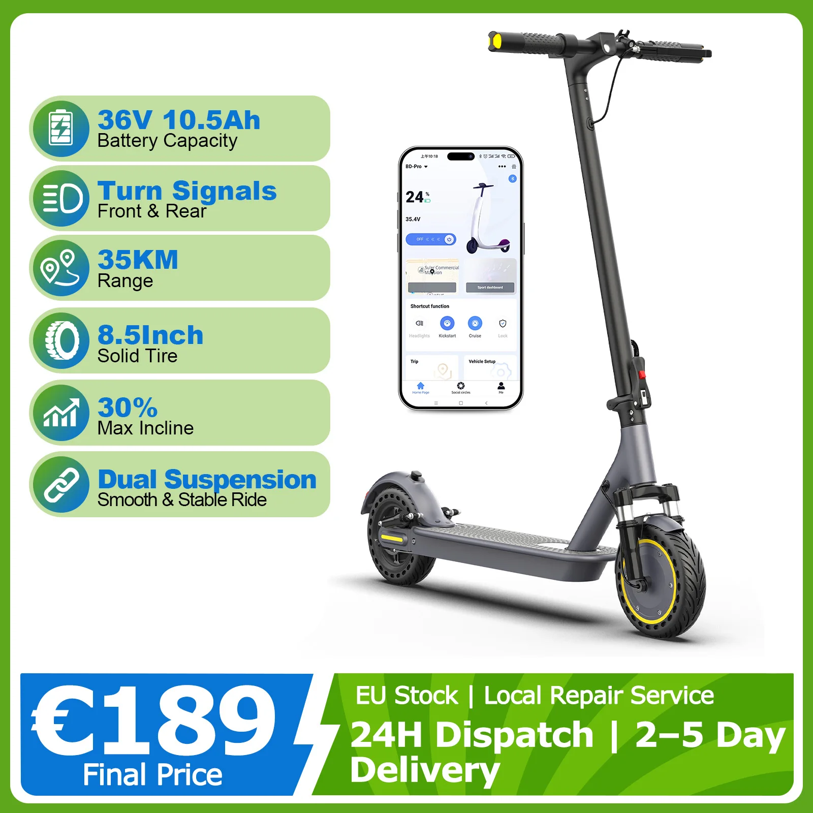 Monopattino elettrico ATSANT R70Plus per adulti, batteria ad alta capacità da 36V 10,5Ah, autonomia di 35 km, motore potente, doppia sospensione, indicatori di direzione, monopattino elettrico