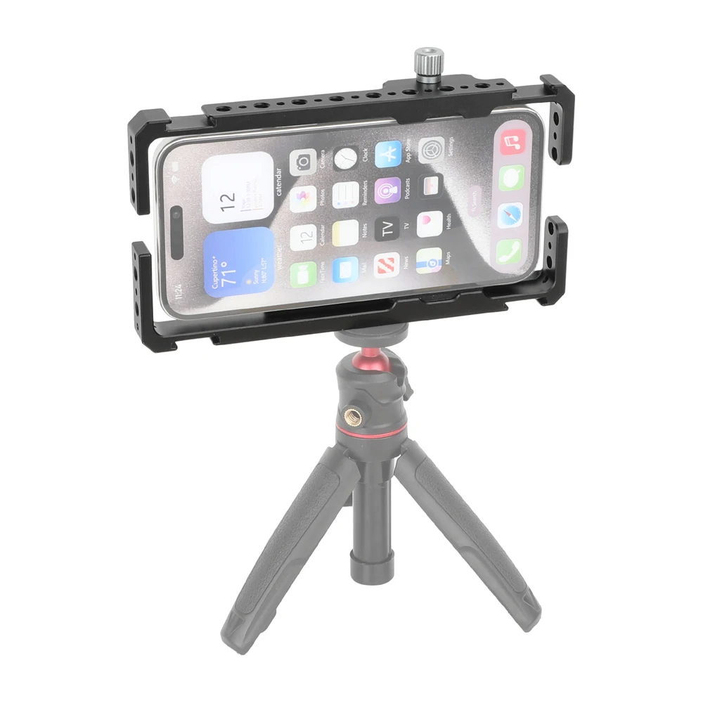 Клетка для телефона с камерой и поворотной двойной ручкой, вмещает телефон, широкая клетка от 2,4 до 3,9 дюйма для iPhone, видеозапись, кинопроизводство