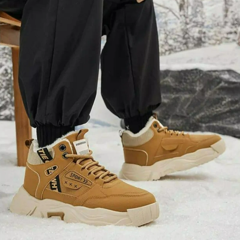 Men Winter Snow Boots High Top Fleece Lined Anti Slip Rubber Sole Casual Outdoor Work Ankle Shoes Warm Insulated Waterproof