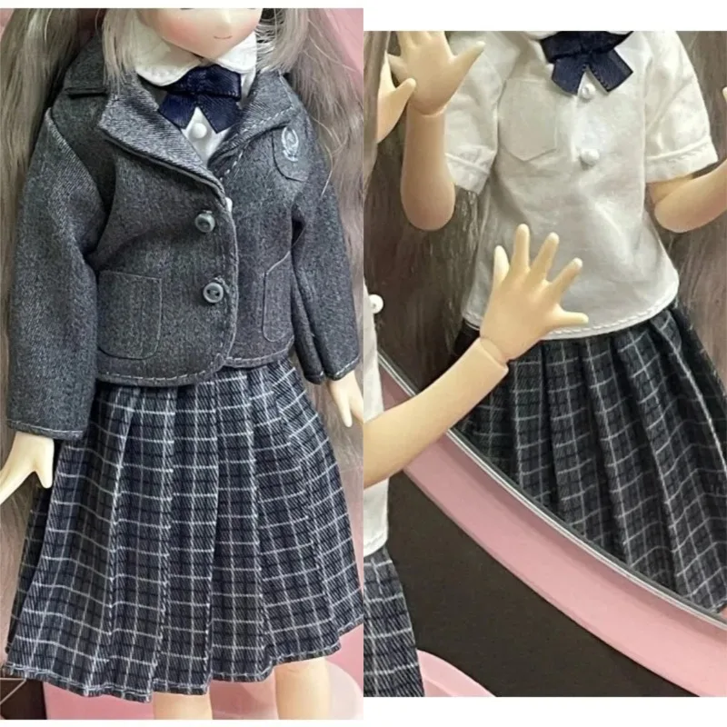 

1/6 Scale Grey College Style Uniform Plaid Skirt Three Piece Set Clothes Model for 12in Toy Figures OB22 Body Decor