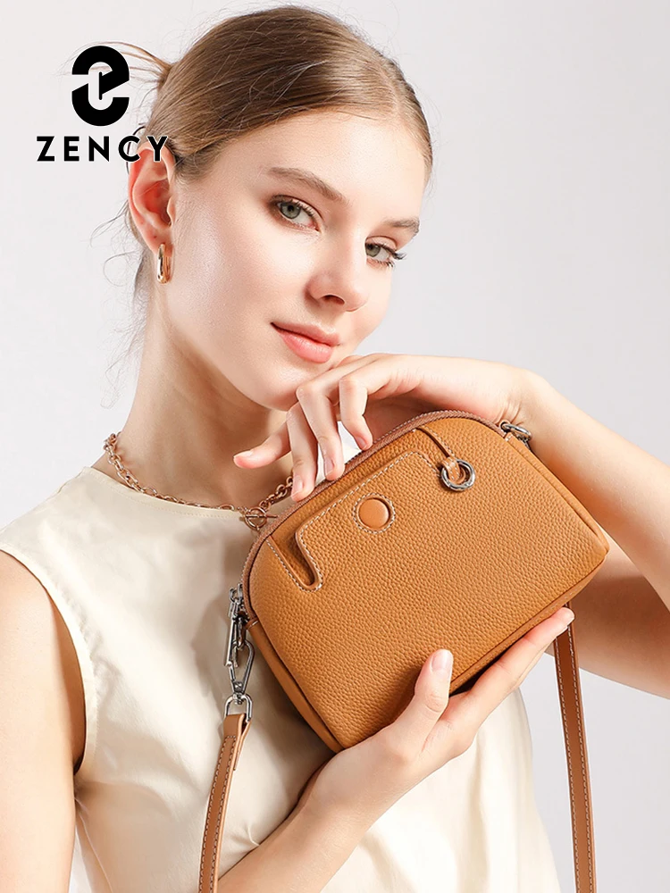 Zency New Brown Small Genuine Leather Women Purse Lady Shoulder Crossbody Bag Phone Bag For Daily Use