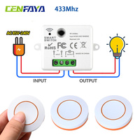 CENFAYA 433HMz Wireless Round Button Remote 110V 220V 230V 240V Mini Receiver RF Safey Switch Module 2200W Fr Home LED Lamp Bulb