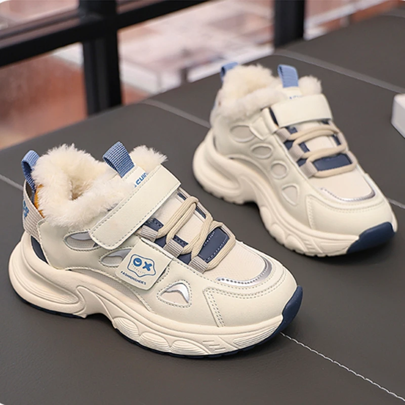 

2025 Cotton Winter Sports Shoes Fleece Warmth Lightweight Children Girls Casual Cotton Kids Shoes Comfortable Non-slip Footwear