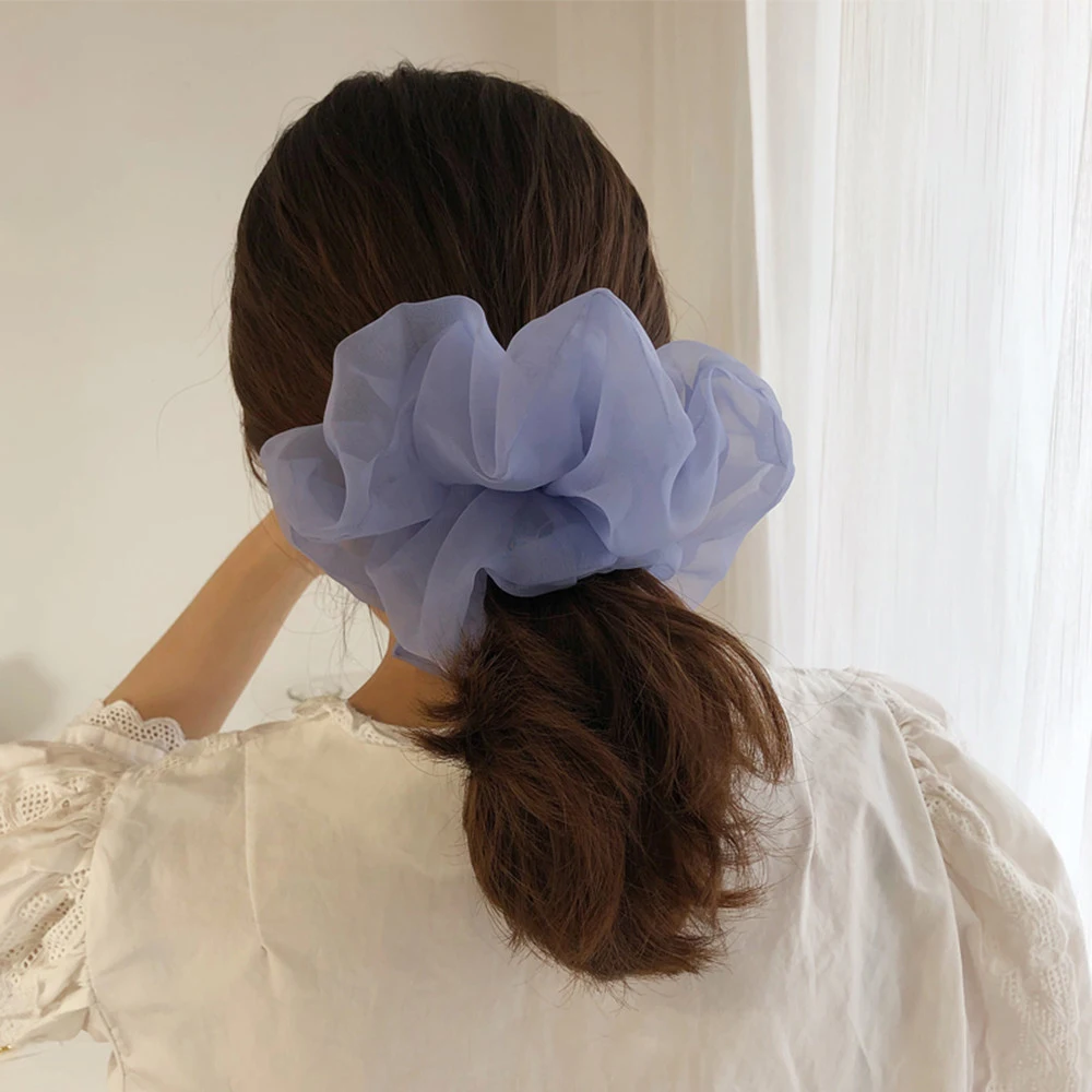 Fashion Silk Organza Scrunchie for Women Girls Hair Band Elastic Korean Big Scrunchies Ponytail Holder Hair Tie Headwear