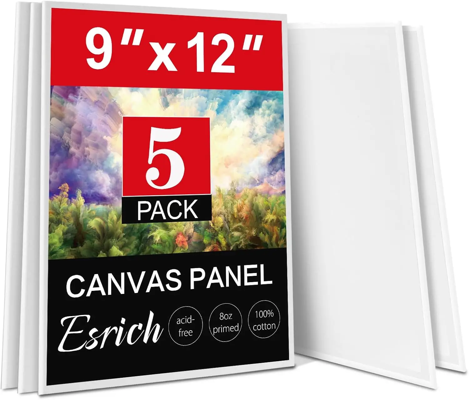 

Canvas Boards for Painting 9x12, 5 Pack Blank Canvases for Oil Watercolor Acrylic Gouache and Tempera