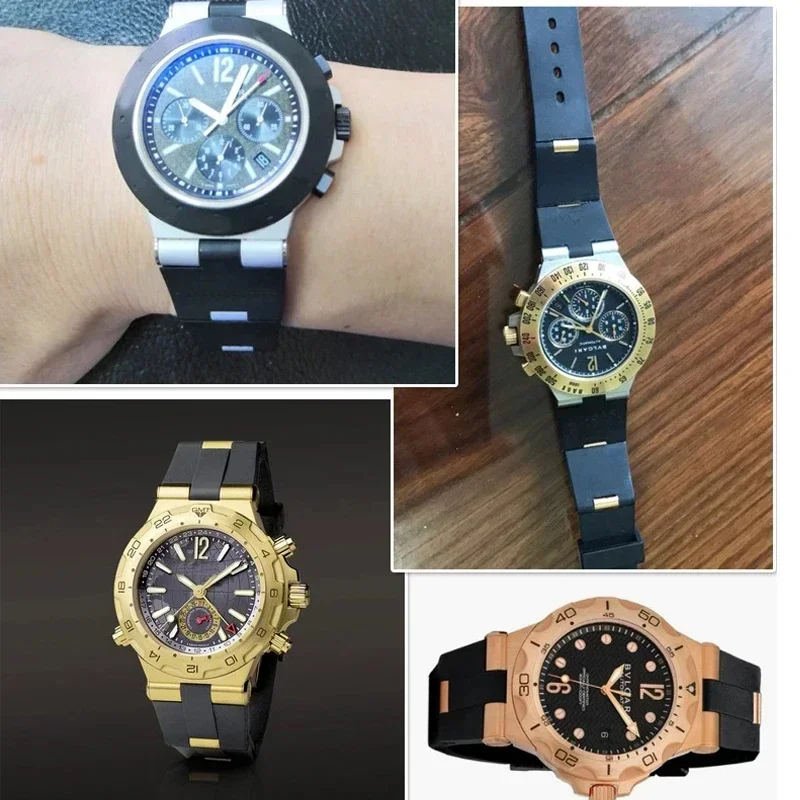 Rubber silicone strap for Bvlgari Watch Strap with notch 22x8 24x8mm DP42C14SVDGMT men's and women's Black Bracelet