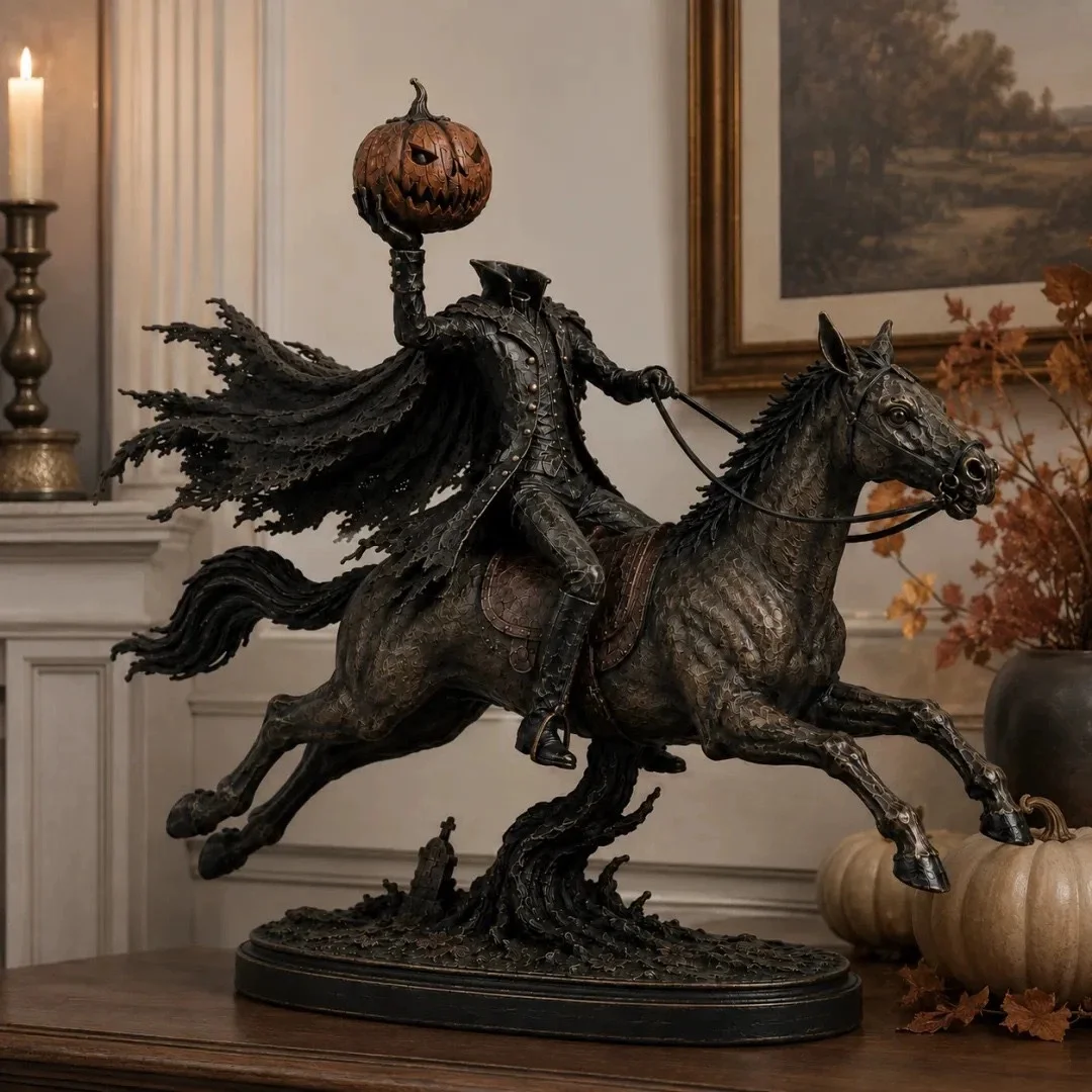 Headless Horseman Statue Resin Craft Ornaments Halloween Pumpkin Decorative Figurine Indoor Home Decor Sculpture
