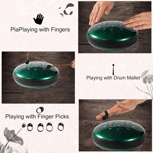 Imagen 2 del producto HLURU glucófono tambor de lengua de acero 6 pulgadas 11 notas tono D tambor etéreo música tambor Yoga meditación instrumento de percusión