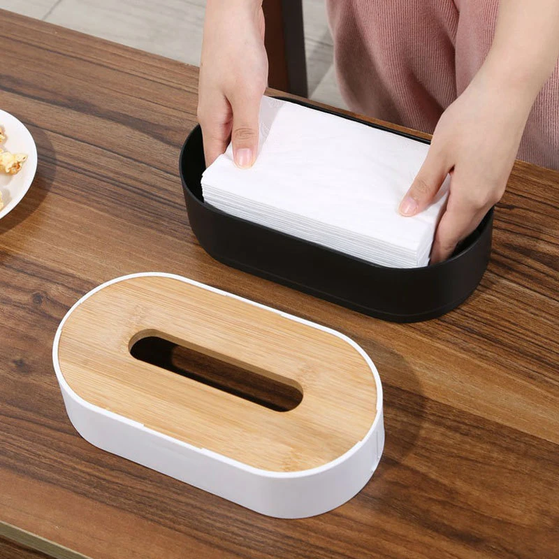 Caja de pañuelos de madera elevada, organizador de pañuelos de escritorio, almacenamiento doméstico/suministros de cocina, 1 ud.