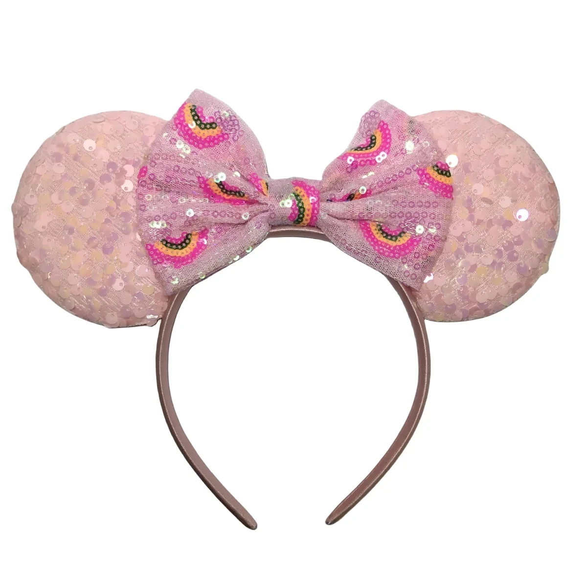 Ziming  New Designed Mouse Ears Headband For Girls Rainbow Sequin Bow Hairband Festival Party Cosplay DIY Hair Accessories