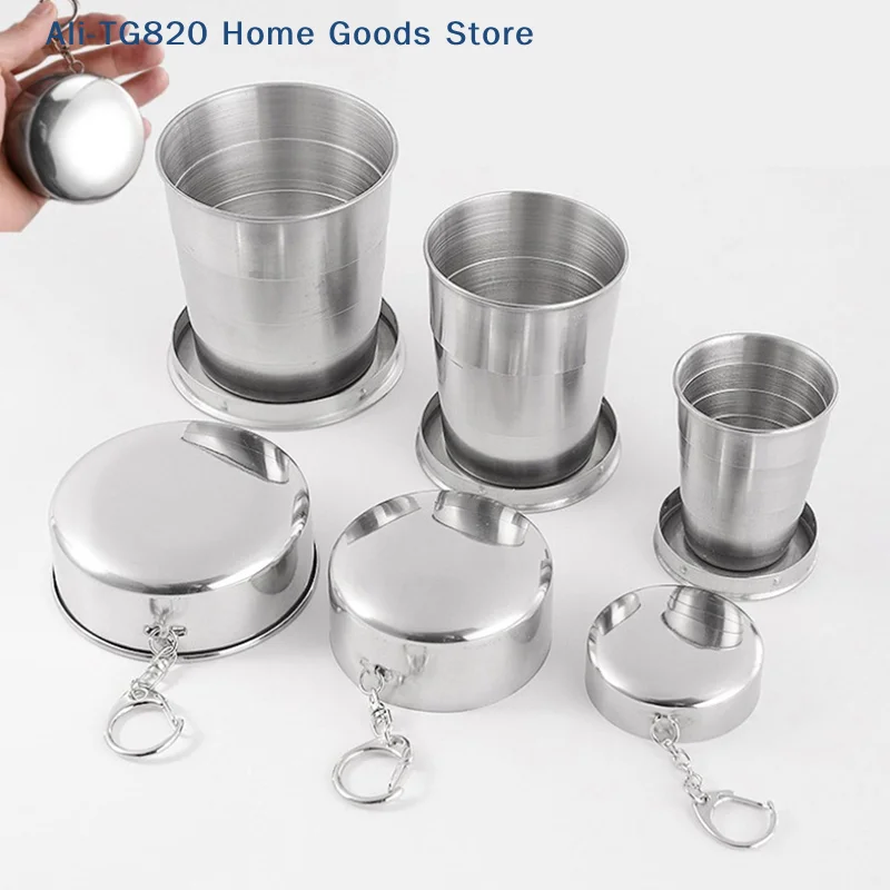 [TG820]Stainless Steel Folding Cup With Keychain Portable Retractable Telescopic Cups
