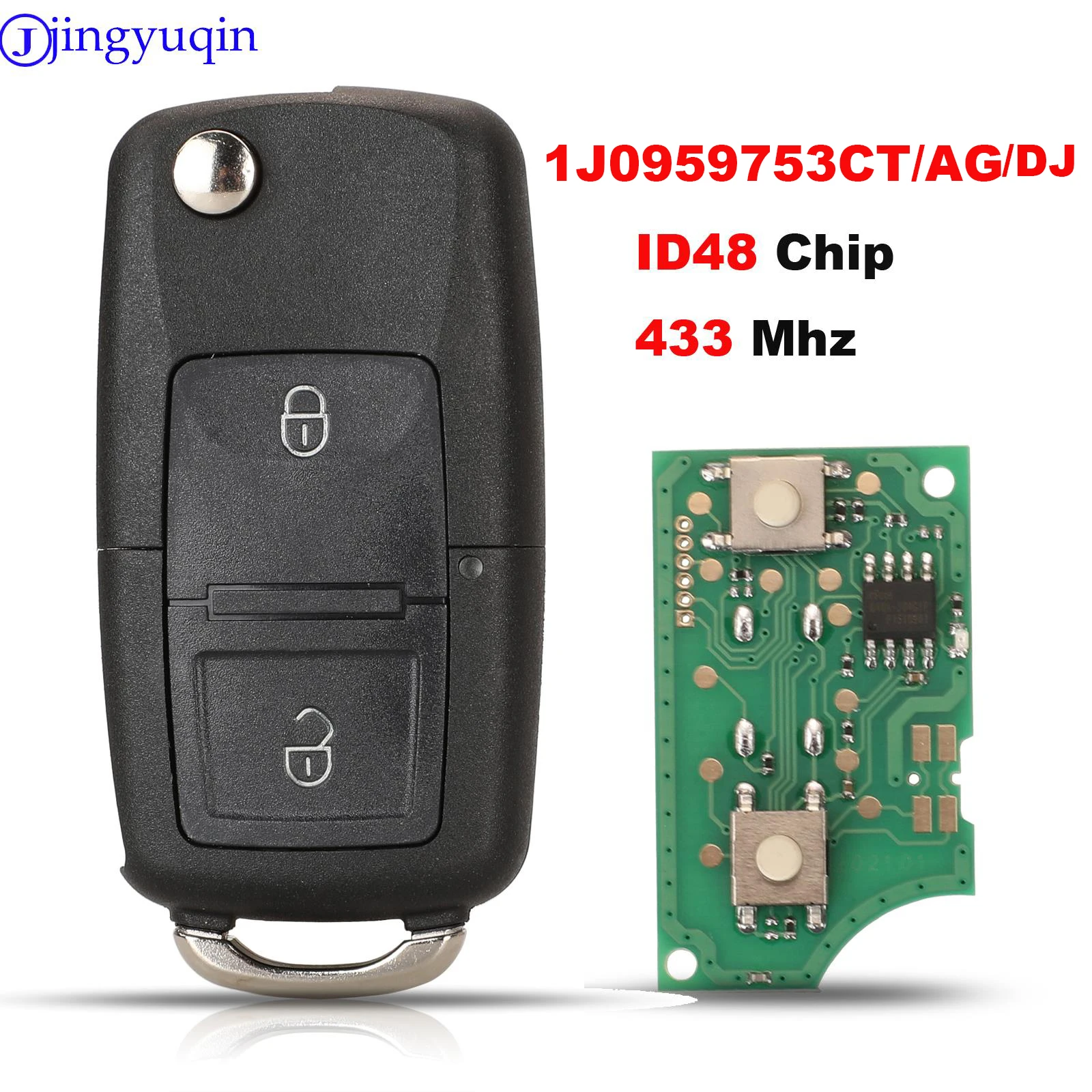 

jingyuqin Car Remote Key For VW Bora Golf Polo Passat Touran Seat Skoda 434MHz ID48 Chip 1J0959753AG/ 1J0959753CT/1J0959753DJ