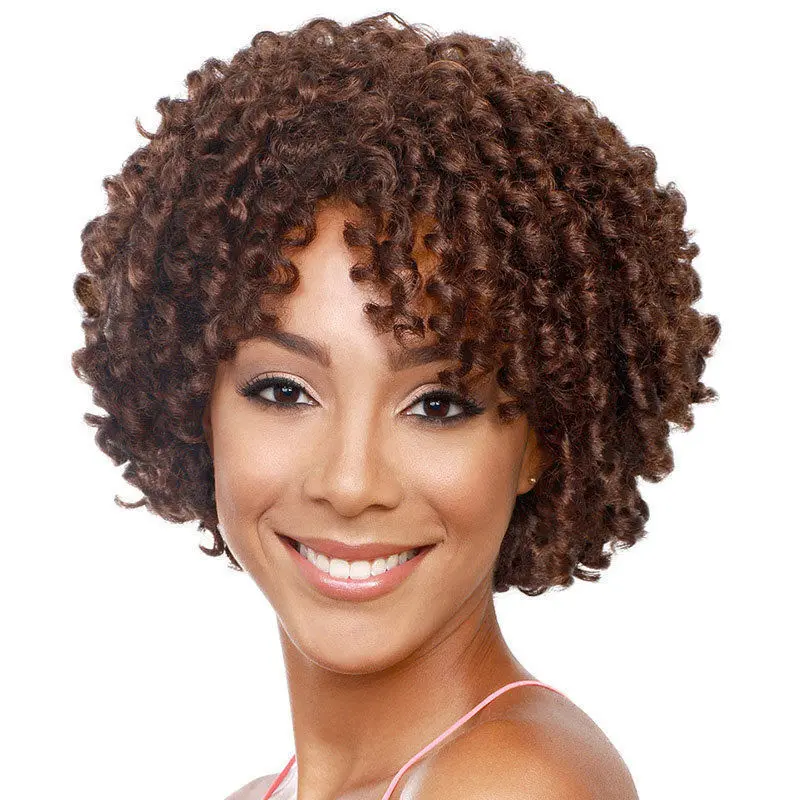 Fashion Women Wig Fluffy Brown Natural Spiral Curls Wig Ladies Wig+Wig Cap