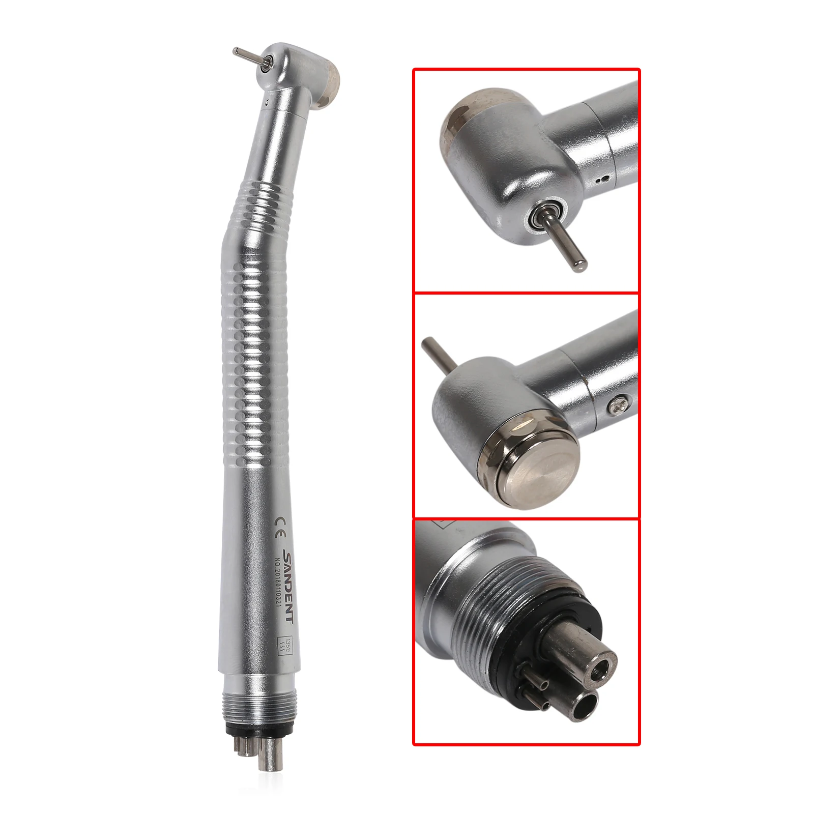 SANDENT Dental High Speed Handpiece Push Button Standard Head 4Hole Turbine Single Water Spring NSK Style /Replace Rotor