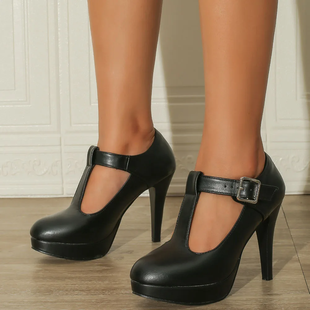 Brand New Ladies Platform Mary Janes Pumps Fashion Buckle Solid Thin High Heels women's Pumps Party Office Sexy Woman Shoes