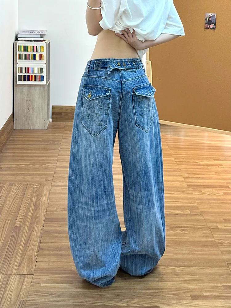 

Джинсы свободного кроя с высокой талией, женские, в американском стиле, универсальные, с эффектом потертости, с пуговицами Paris, с бамбуковым дизайном, прямые брюки