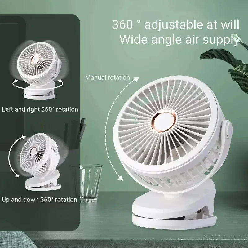USB Rechargeable Table Fan Clip-on Type Portable Mini Desk Fan Hanging Clip Fan Night Light Air Cooler Outdoor Fans
