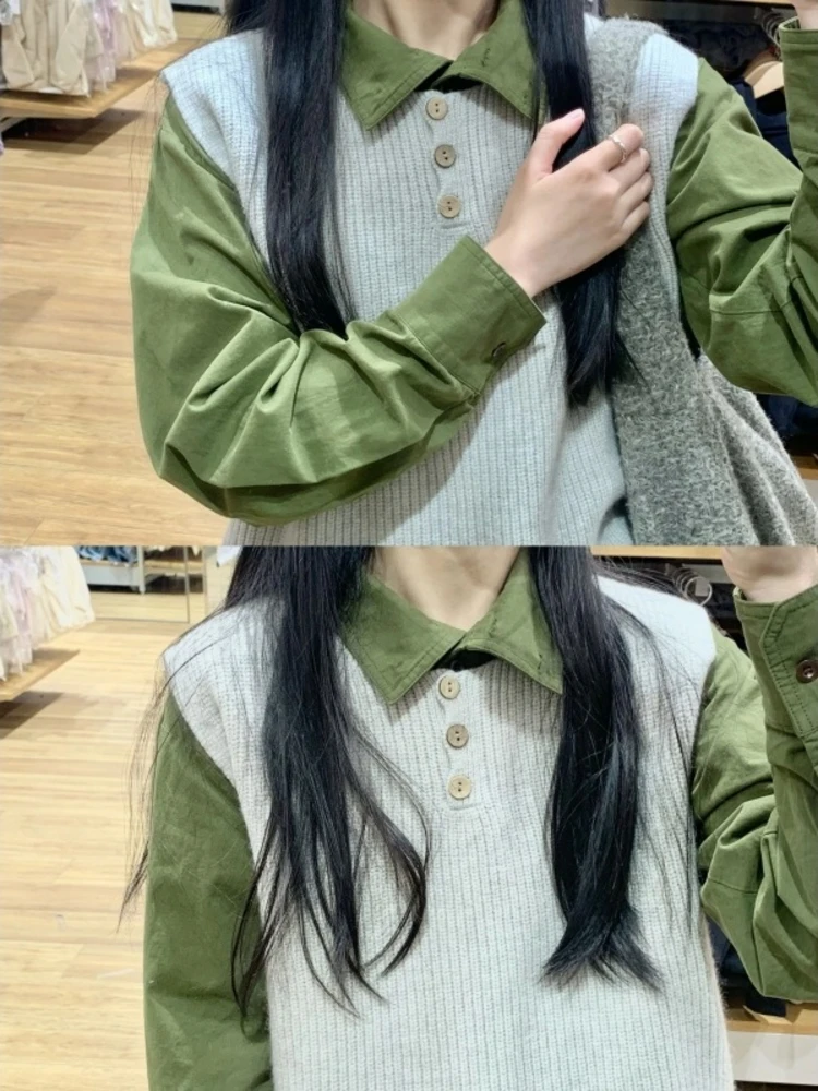 

Green Shirt Jacket Women's Spring 2026 Loose Layering Pure Cotton Long Sleeve Top Vintage Style Korean Style Collar