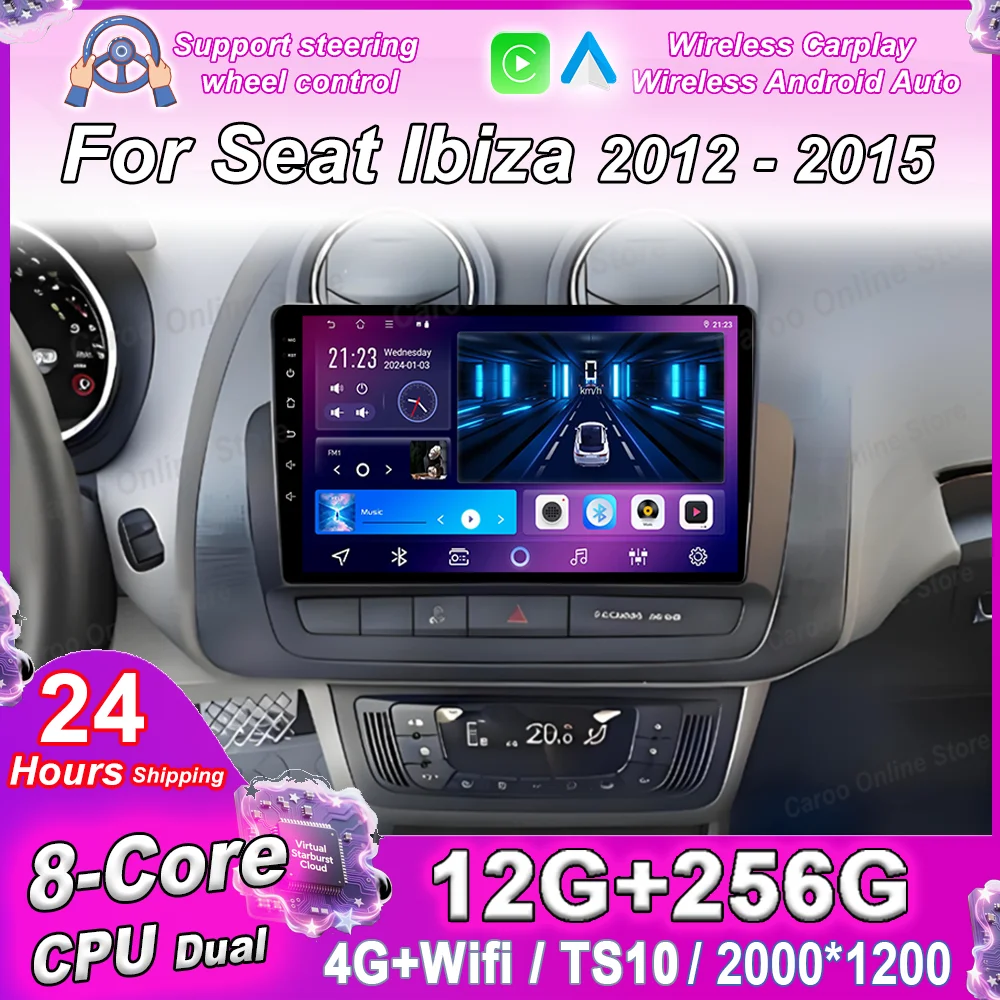 Android 16 Bluetooth para Seat Ibiza 2012-2015 Reproductor Multimedia para Auto, Navegación GPS, Carplay Inalámbrico, Unidad Principal de DVD para Auto, 4G