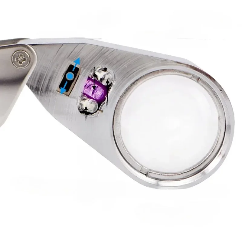 40X Foldable Magnifier Metal Jewelry Loupe Magnifying Glass Portable Handheld Eye Magnifier  Lamp UV Light Lamp Magnifier
