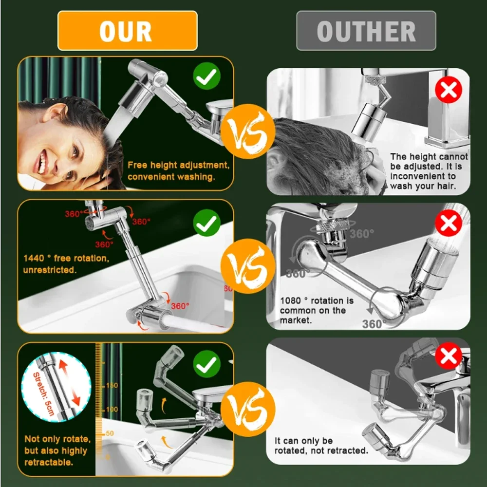 Metal 1440 °   Rotação extensor de torneira da cozinha 2 modos universal torneira bubbler bico pulverizador torneira do banheiro extensão torneira da cozinha