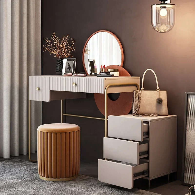 

#Luxury Gold Stainless Steel Leg Modern Storage White Dresser Bedroom Furniture Makeup Dressing Table With Mirror