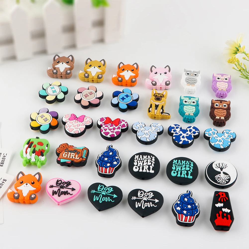 Sunrony 5/10Pcs New Owls Dog Flower Silicone Beads For Jewelry Making DIY Keychain Jewelry Necklace Bracelet Accessories