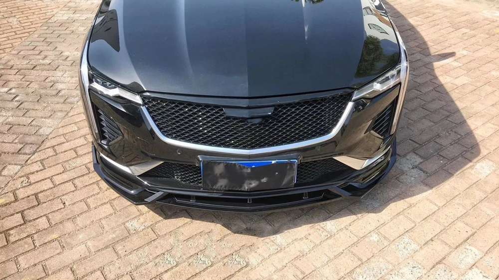 

Накладка-спойлер на передний бампер для Cadillac CT4 2020-2025, глянцевый черный/под карбон, нижний сплиттер, защитная пластина, комплект