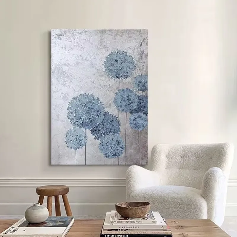 Modern Abstract Art Dandelion Floral Hand Drawn Canvas Oil Painting,Hanging Picture for Living Room Bedroom Home Decor No Framed
