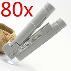 80X Zoom Handheld Double Tube Microscope LED Light Jewelry Magnifier Lens Loupe Pocket