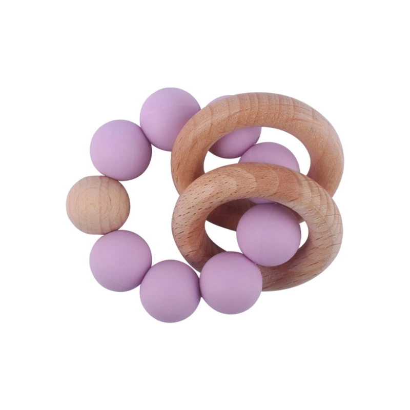 Baby Teether Bracelet Silicone Beech Beads Ring Rattles Toy Dropship