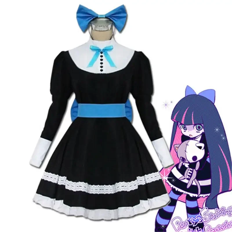 Anime calcinha & meia garterbelt gado com anarquia cosplay trajes preto feminino vestido lolita empregada roupas uniforme chapéus