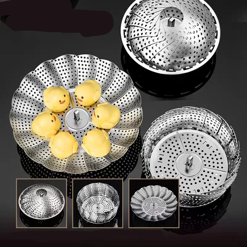 

Folding Stainless Food Steamer Vegetable Fruit Food Basket Mesh Steamer Rack Cookware Utensils for Cooking Steam Dia.21/26/28cm