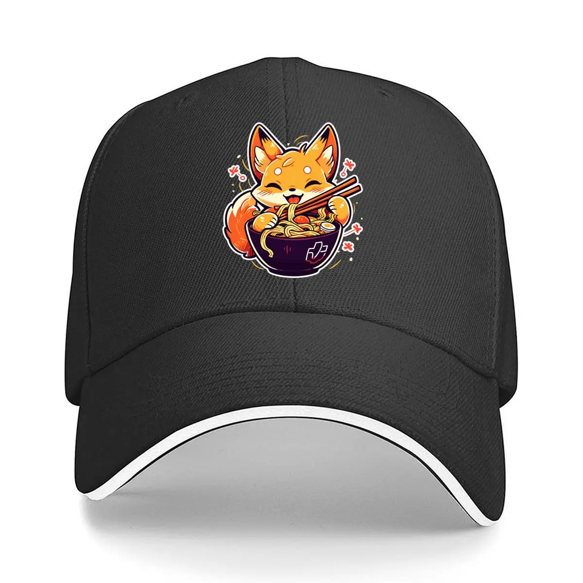 Kawaii Fox Eating Ramen Japanese Anime Illustration Hip Hop hat Fashion Outdoor Sports Sandwich Baseball Cap