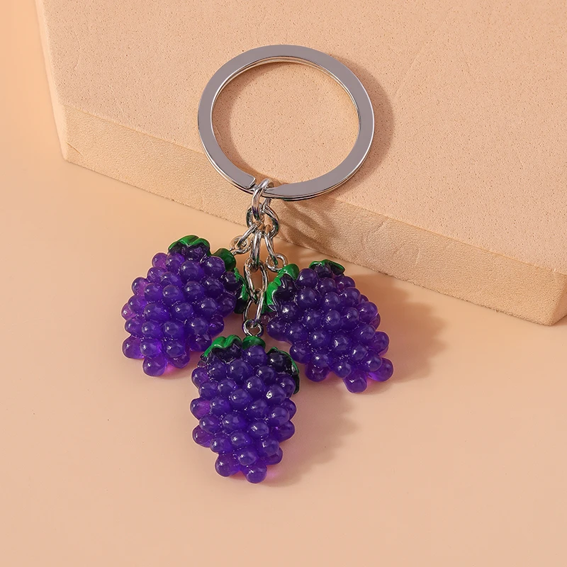 Cute Resin Simulation Fruit Keychain Grape Key Ring Pendant for Car Key Holder Women Girls Handbag Decor Handmade Jewelry Gift
