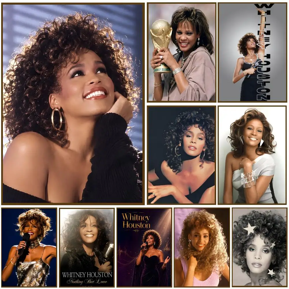Whitney Houston Singer Poster Self-adhesive Living Room Bedroom Party Bar Decor Moisture-proof Fade-resistant HD