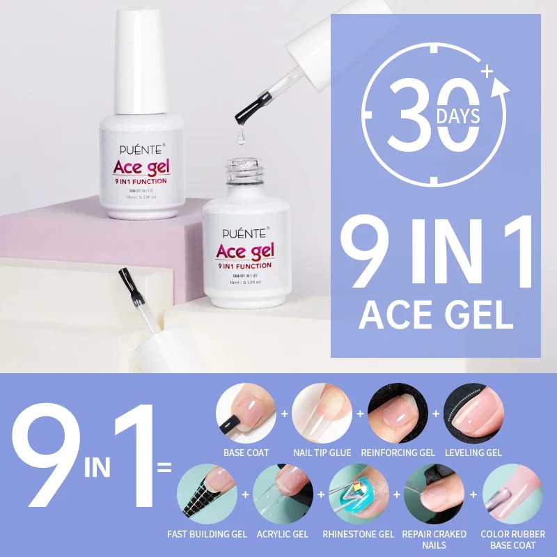 15ML Ace Gel 9-in-1 Nail Glue Gel Nail Polish Transparent Clear Function UV Gel Soak Off Nail Art Varnish Thickness Base coat