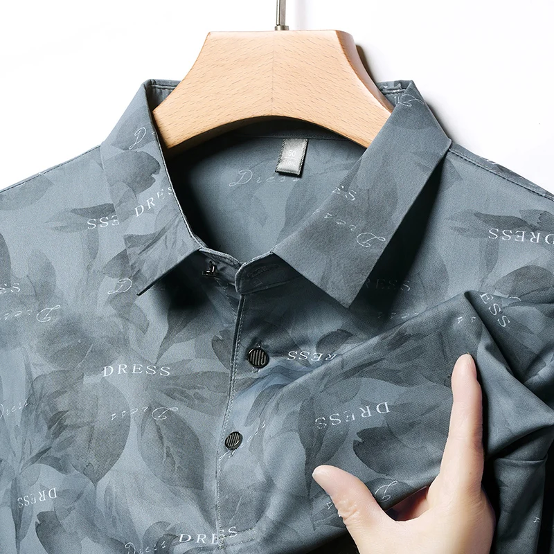 

Men's Fashion Print Casual POLO Shirt Summer Ice Silk Breathable Short-sleeved T-shirt Lapel Business Half-sleeved Top
