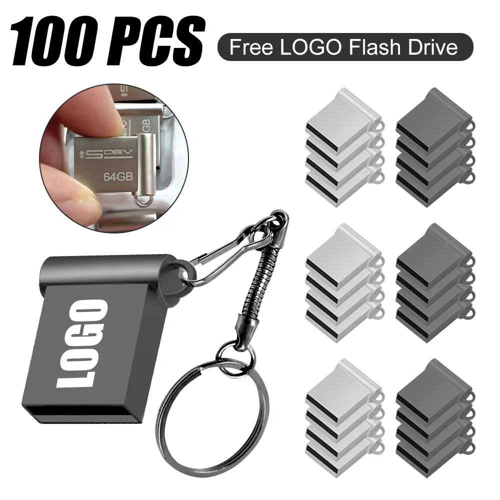 

100PCS Mini USB Flash Drive 64GB 32GB Memory Pen drive 16GB Cle USB 2.0 Stick 8GB 4GB USB Storage Devices Free Customize LOGO