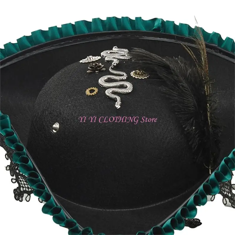 N5KF Unique Lace Embellished Pirate Hat For Adults And Kids Halloween Fun