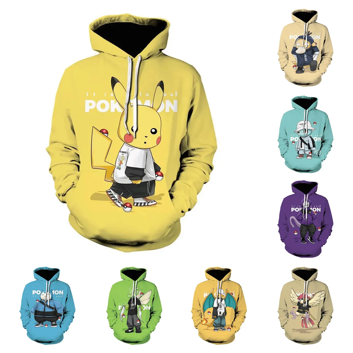 アニメポケモンピカチュウプルオーバー-psyduck-トレーナーカビゴンコスプレストリート-3d-印刷かわいいパーカーストリートパーカー服