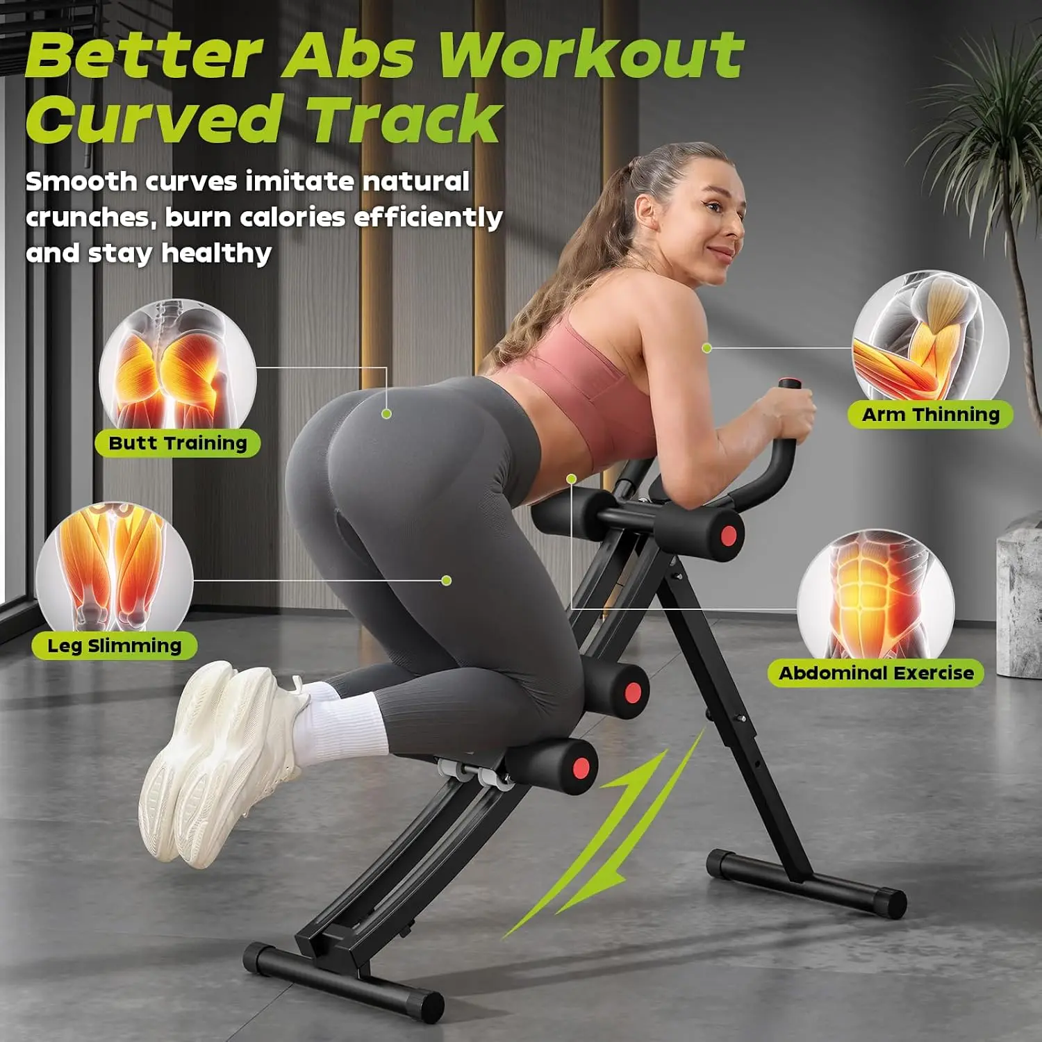 Foldable Core & Abdominal Exercise Machine, Dual-Track Ab Trainer with 4 Adjustable Heights, Total Ab Workout Equipment for Home Gym, Women's Ab Fitness Trainer.