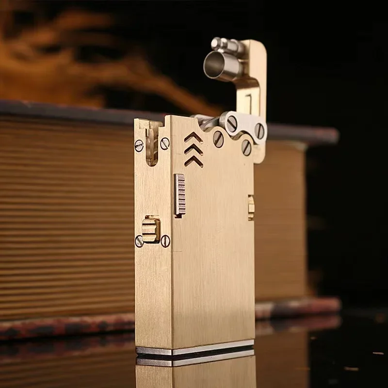 Handmade Brass Mechanical Automatic Ignition Gasoline Lighter And Titanium Alloy Material Gift Box